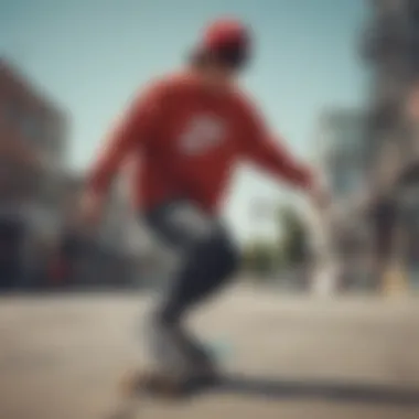 Skater wearing the Nike SB crewneck sweatshirt in an urban environment