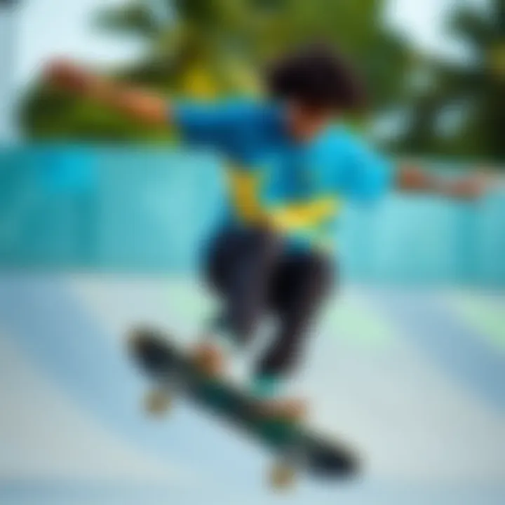 Skateboarder in Vibrant Nike Shirt Skateboarder performing tricks in a vibrant Nike shirt