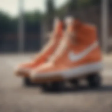 Nike size 2 youth shoes displayed on a skateboard