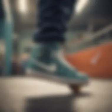 Nike Shoes in Action Young skater showcasing Nike shoes size 2 during a trick