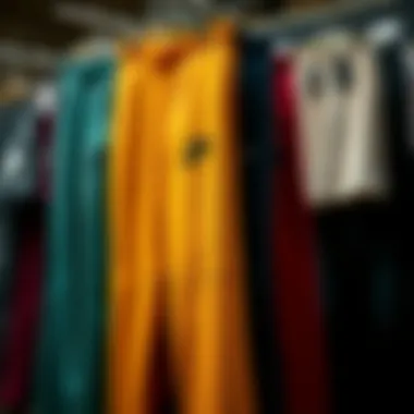 Variety of Nike Fleece Pants Styles Different styles of Nike fleece pants displayed on a rack