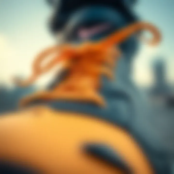 Close-up of the no lace mechanism in skate shoes