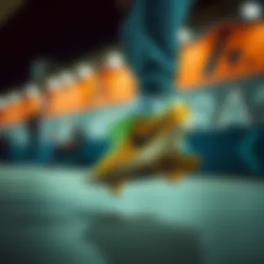 Skater performing tricks wearing no lace Nike shoes