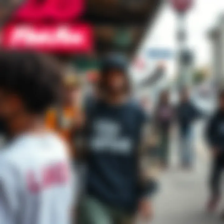 An engaging street scene with individuals sporting Odd Future apparel, highlighting its cultural influence.