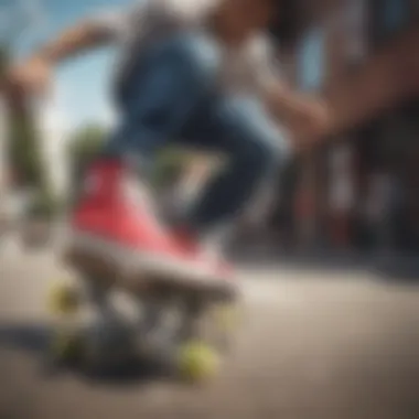 Performance in Action: Pop Out Skate Shoes Skater performing tricks while wearing pop out skate shoes