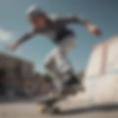 Skater in Action with Quicksilver Pants Skater performing tricks wearing Quicksilver Pants