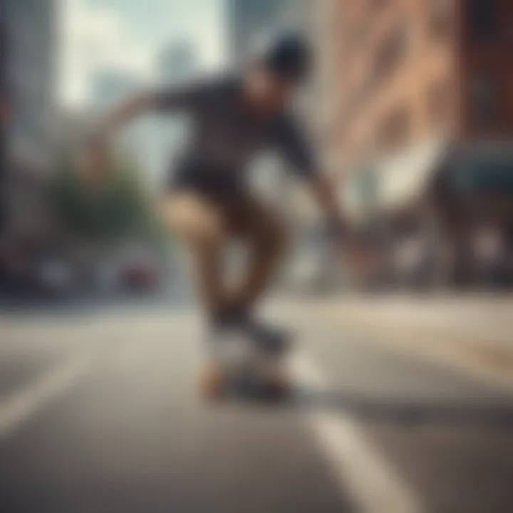 Skater performing a trick on radar energy roller skate wheels in an urban environment