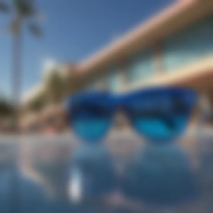 Artistic representation of Ray-Ban Blue sunglasses against a vibrant background