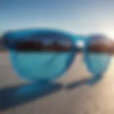 Close-up of Ray-Ban Blue sunglasses showcasing their unique blue lenses