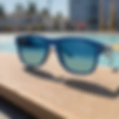 Diversity of Ray-Ban Blue Styles Variety of Ray-Ban Blue sunglasses displayed on a skateboard