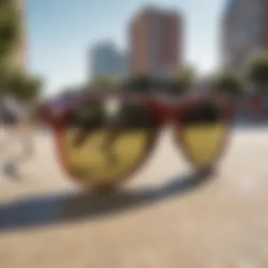 Ray-Ban Sunglasses in the Heart of Skate Culture Ray-Ban sunglasses showcased against a vibrant skate park backdrop