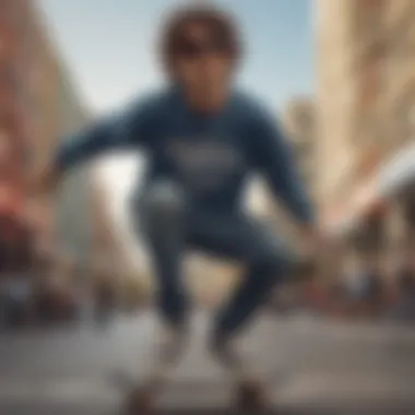 Skateboarder Embracing Style with Ray-Ban Young skater wearing Ray-Ban glasses while performing a trick