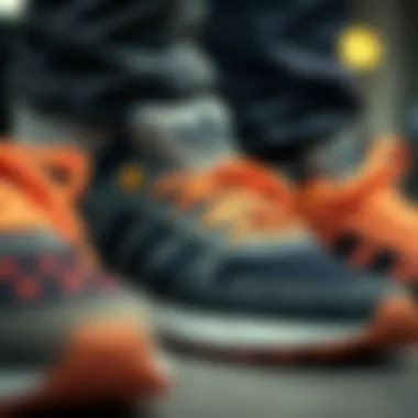 Close-Up of Adidas Sneakers A close-up of Adidas sneakers showcasing unique design elements
