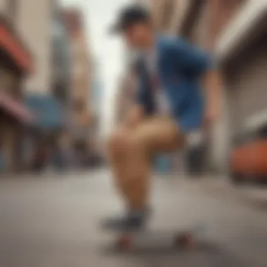 Dickies in Skateboarding Culture Stylish Dickies apparel integrated into a trendy skateboarding outfit.