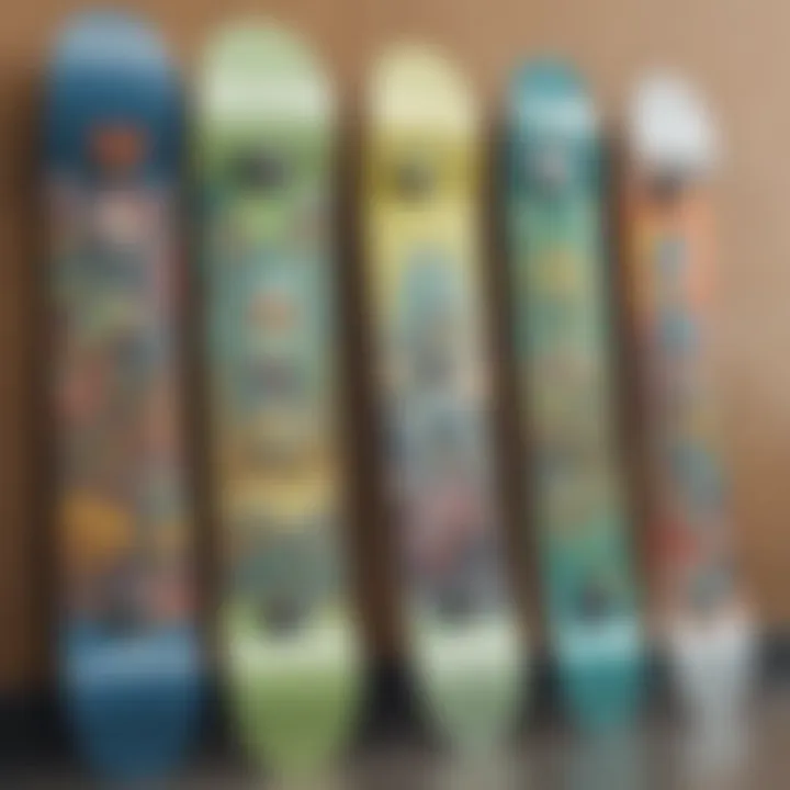 A collection of various Rick and Morty snowboards displayed on a wall, highlighting different designs.