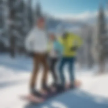 Enthusiasts Embracing Rick and Morty Snowboarding Culture A group of enthusiasts enjoying the slopes with their Rick and Morty snowboards, embodying the fusion of sport and fandom.