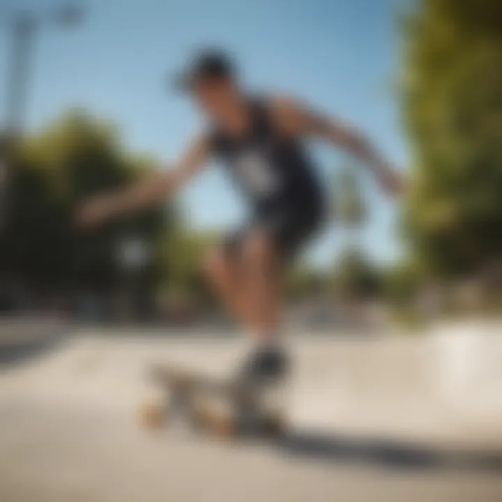 Skateboarder wearing Ripndip tank top in action