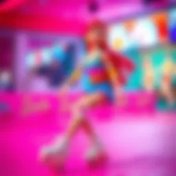 Colorful display of Roller Skater Barbie showcasing her vibrant outfit and iconic skates
