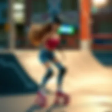 Artistic representation of Roller Skater Barbie in an urban skatepark setting