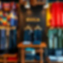 A vibrant RVCA clothing display showcasing surf and skate apparel