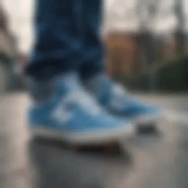 Color Symbolism in Skate Gear: New Balance Blue Artistic representation of color symbolism in skateboarding gear featuring New Balance Blue