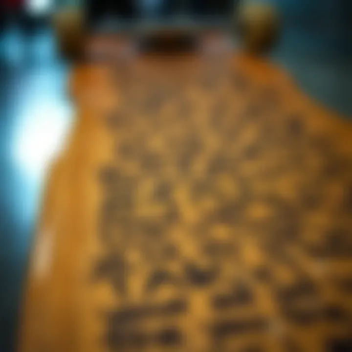 Lyrics that Define a Generation Close-up of skateboard deck with lyrics written on it