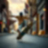 Skateboarder performing a trick on the street