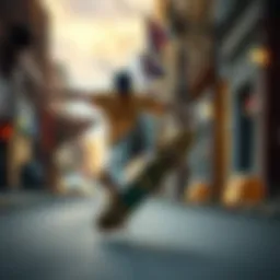 Skateboarder performing a trick on the street