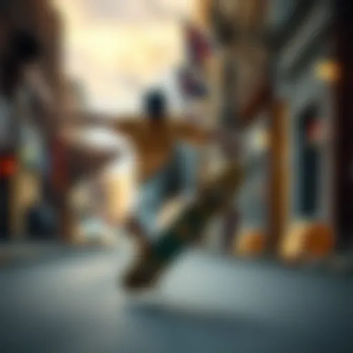 Skateboarder performing a trick on the street