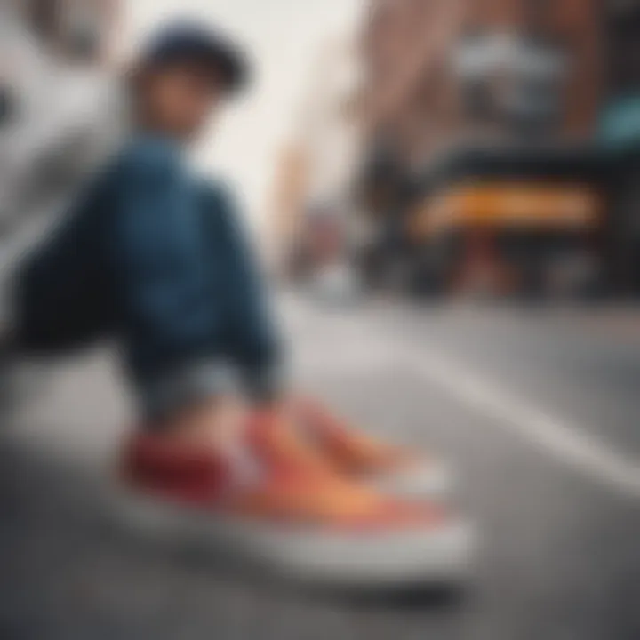 Artistic representation of Slip-On Vans in urban setting