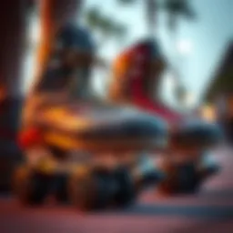 Close-up of Steel Pulse roller skates showcasing unique design elements