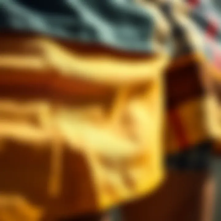 Close-up of different fabric textures used in skate shorts.