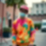 Colorful skateboarder wearing a stylish sweatshirt
