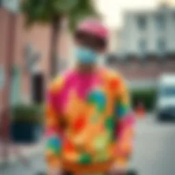 Colorful skateboarder wearing a stylish sweatshirt