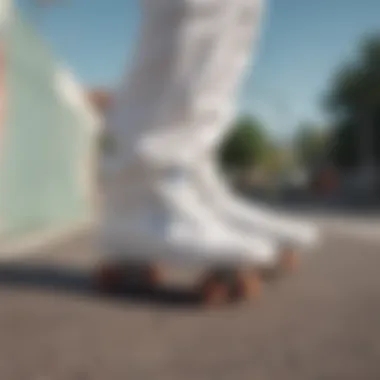 Close-Up of White Vans in Action A close-up of white vans on a skateboarder's feet