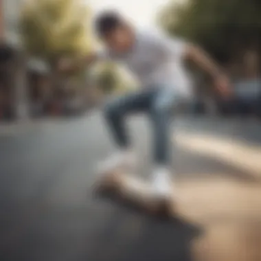 Skateboarder Showcasing Tricks in White Vans A skateboarder performing tricks while wearing white vans