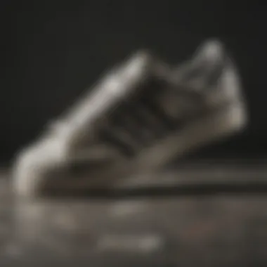 Detailed Camouflage Design of Adidas Superstar Close-up view of the unique camouflage pattern on Adidas Superstar shoes