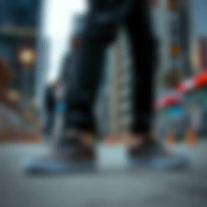 Skaters showcasing their camo print Vans in an urban setting