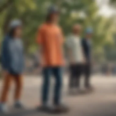 A group of skateboarders showcasing their unique bucket hats in a park