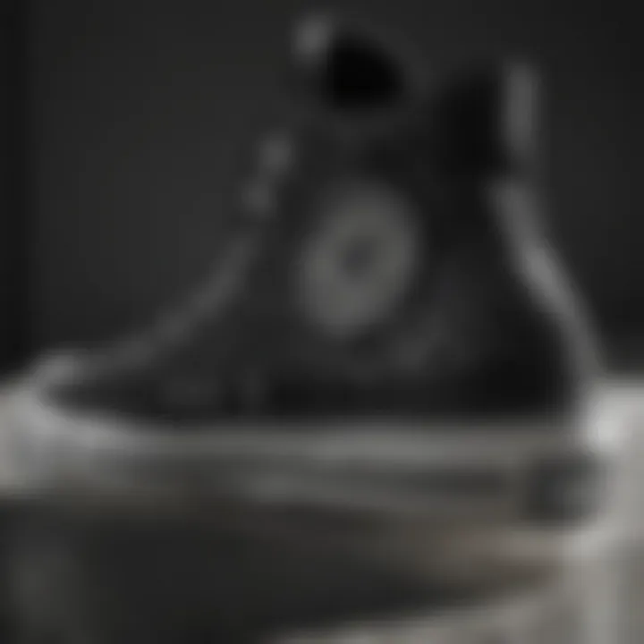 Close-up of black Chuck Taylors showcasing texture and design