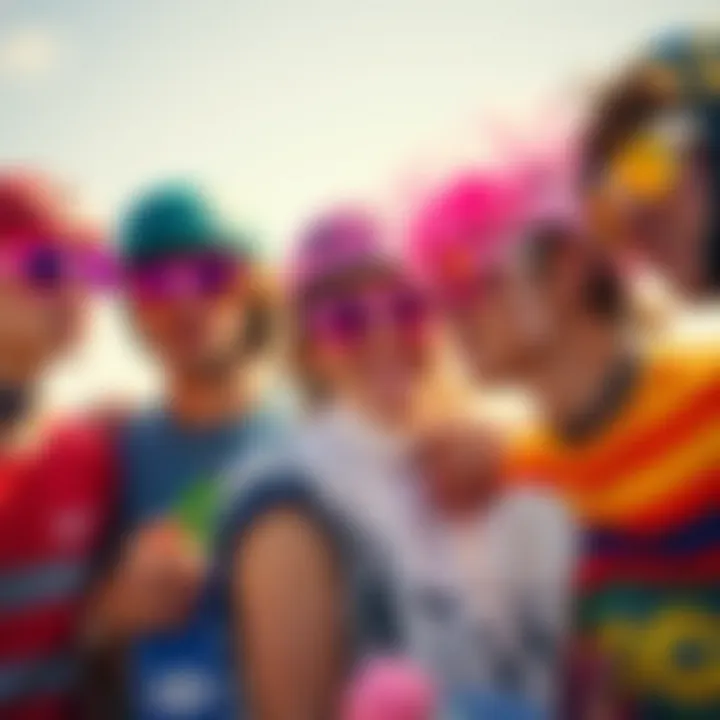 Collective Identity and Style in Skateboarding Group of skateboarders wearing vibrant pink and gold sunglasses