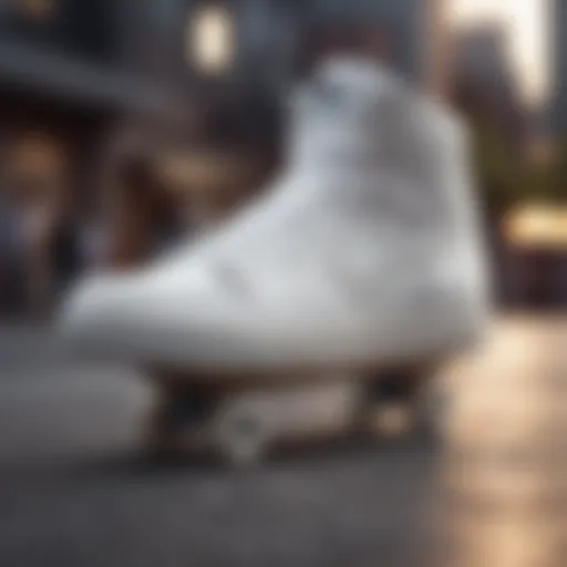 Stylish white Nike high top sneakers on a skateboard