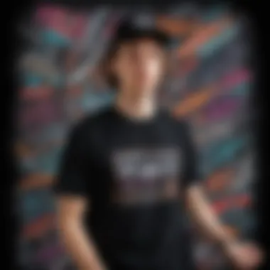 Vibrant Graphic Design on Black Fabric A stylish black graphic t-shirt with vibrant design