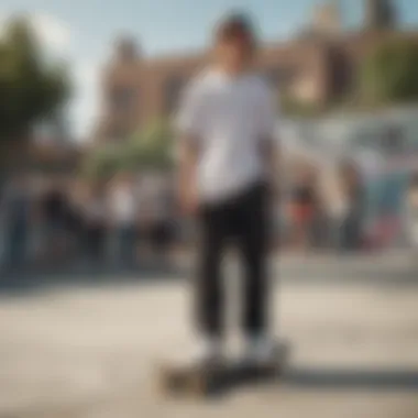 Loose Fit Skate Pants in the Heart of Skate Culture Group of skaters gathered in a skate park, highlighting the role of loose fit pants in skate culture