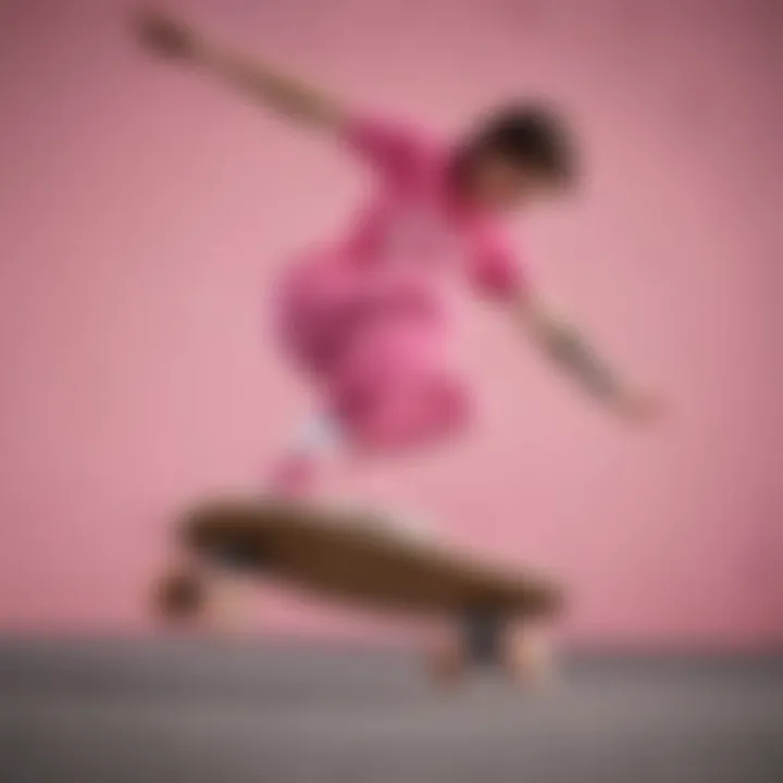 Skateboarder wearing pink Vans performing a trick