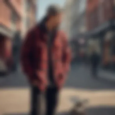 A stylish urban outfit featuring red and black flannel