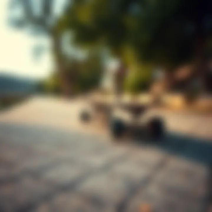 Battleaxe Longboard in Motion Battleaxe longboard in action on a scenic pathway