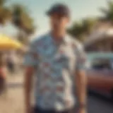 Stylish beach short sleeve button-down shirt displayed on a vibrant beach setting