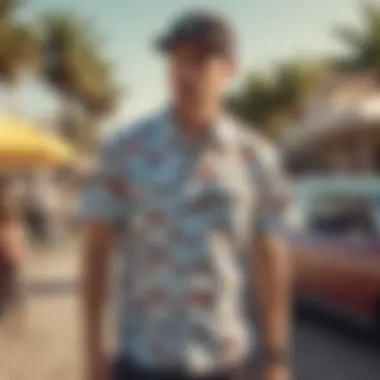 Stylish Beach Short Sleeve Button-Down Stylish beach short sleeve button-down shirt displayed on a vibrant beach setting