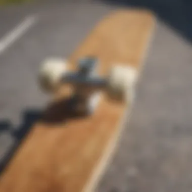 Close-up of a blank skateboard deck highlighting its smooth surface and texture